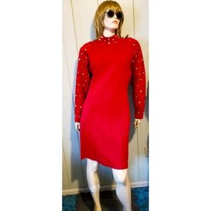 VTG 80s Studded Red Knit Sweater Dress Outlander